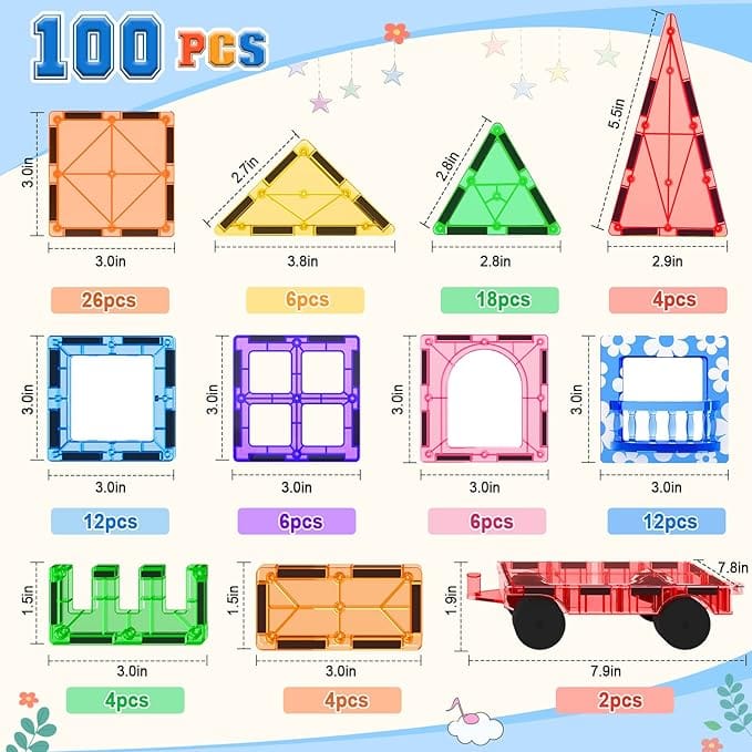 100pcs magnetic tiles stem building toys set with 2 cars 100pcs magnetic tiles stem building toys set with 2 cars